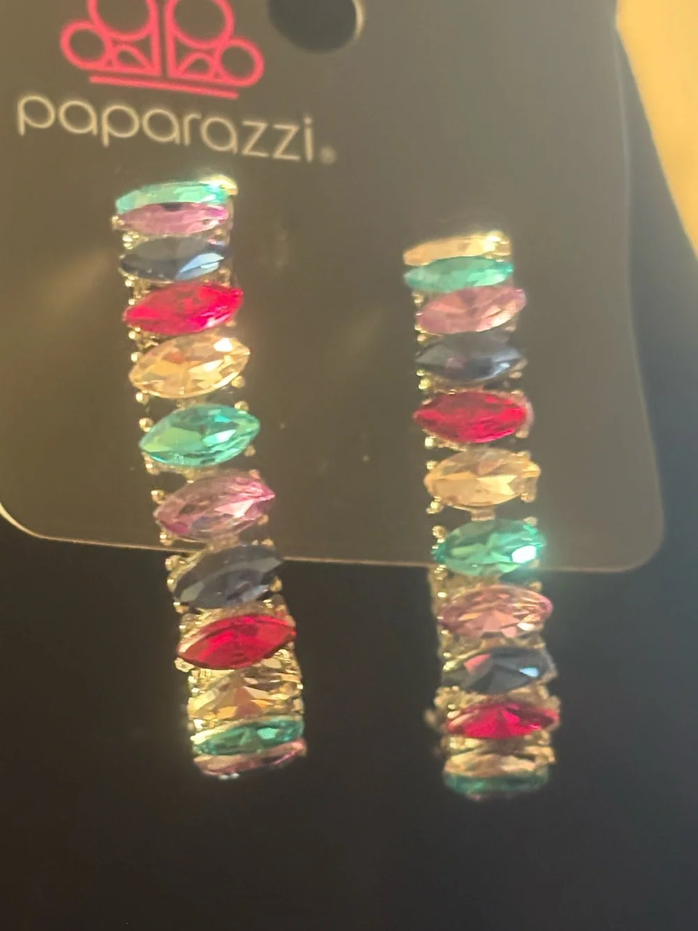 paparazzi Teal Pink Red Multicolor Marquise Linear Earrings